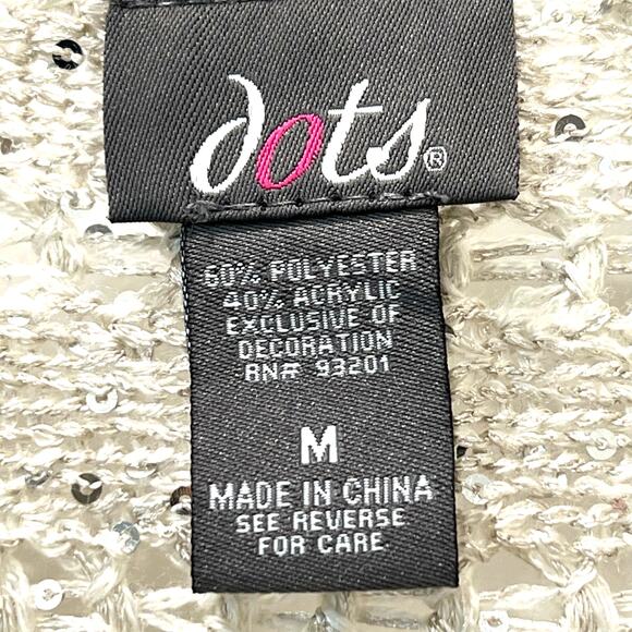 Dots  Crochet Open Knit Sweater Cream Silver Sequins Size Medium - Picture 8 of 10